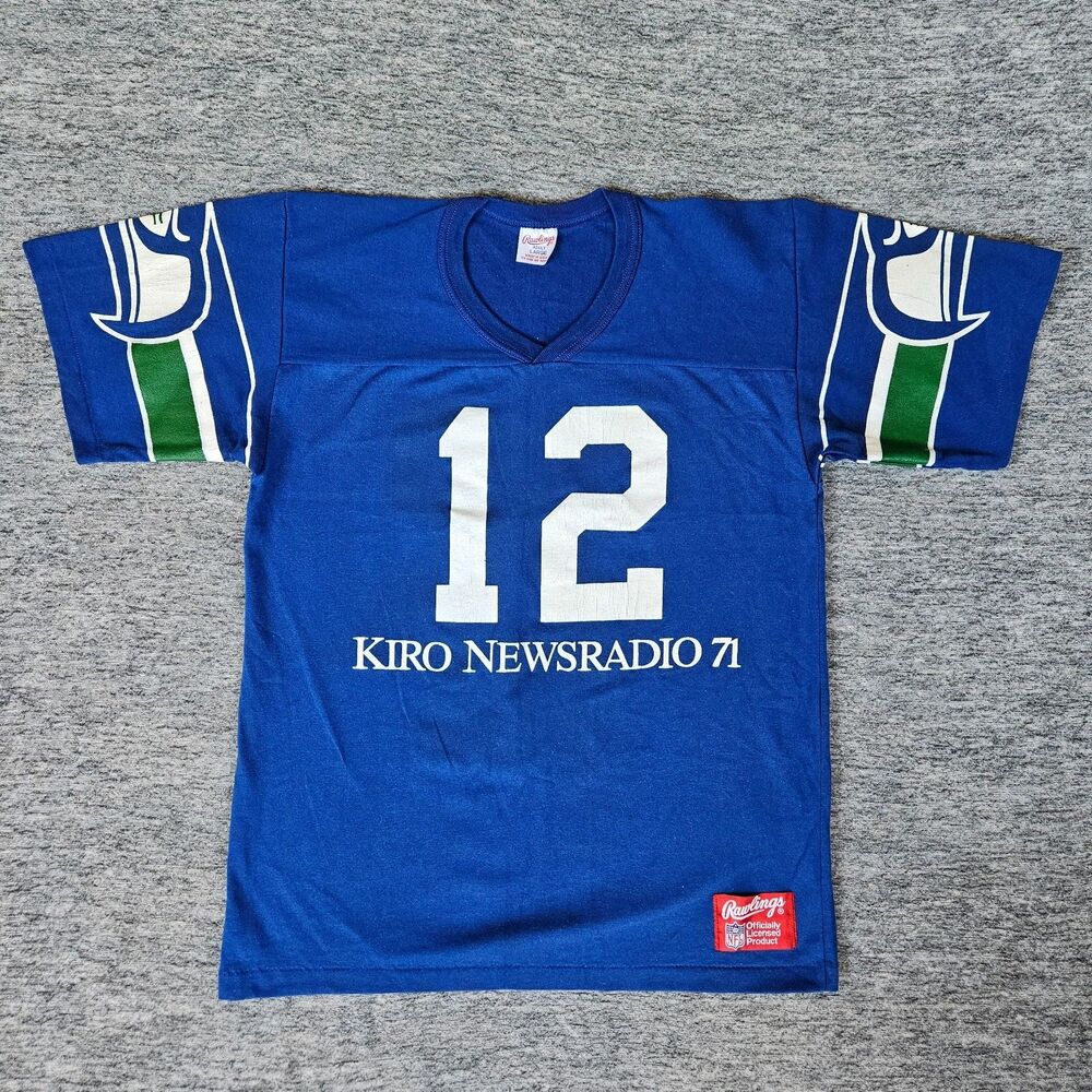 SEATTLE SEAHAWKS Vtg 1980s RAWLINGS 12th Man Fan Jersey T-Shirt Large Made In US